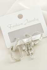 3 Adet Baget Taşlı Küpe-Gümüş Rengi