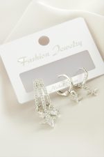 3 Adet Yıldız Zirkon Taşlı Küpe-Gümüş Rengi - Görsel 2