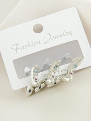 3 Adet Yıldız Zirkon Taşlı Küpe-Gümüş Rengi