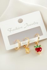 3 Adet Kalp Zirkon Taşlı Küpe-Gümüş Rengi