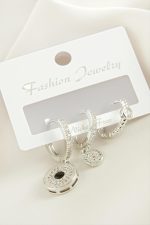 3 Adet Yuvarlak Zirkon Taşlı Küpe-Gümüş Rengi - Görsel 2