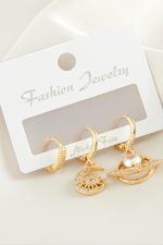 3 Adet Hilal Yıldız Zirkon Taşlı Küpe-Sarı - Görsel 2