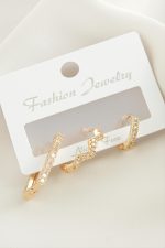 3 Adet Zikzak Zirkon Taşlı Küpe-Sarı - Görsel 2