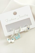 3 Adet Kelebek Zirkon Taşlı Küpe-Sarı