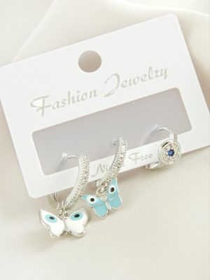 3 Adet Kelebek Zirkon Taşlı Küpe-Sarı