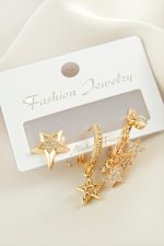 3 Adet Yıldız Zirkon Taşlı Küpe-Sarı - Görsel 2