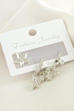 3 Adet Yıldız Zirkon Taşlı Küpe-Gümüş Rengi - Görsel 2