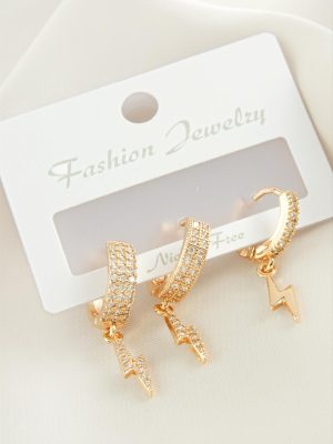 3 Adet Şimşek Zirkon Taşlı Küpe-Sarı