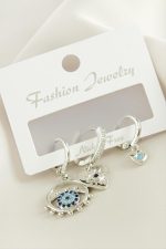 3 Adet Kalp Nazar Zirkon Taşlı Küpe-Gümüş Rengi - Görsel 2