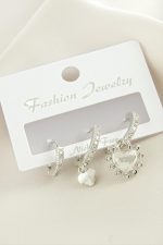 3 Adet Kalp Zirkon Taşlı Küpe-Gümüş Rengi - Görsel 2