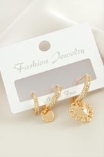 3 Adet Kalp Zirkon Taşlı Küpe-Gümüş Rengi