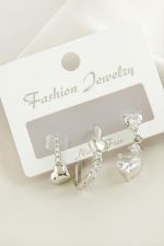 3 Adet Kalp Zirkon Taşlı Küpe-Gümüş Rengi - Görsel 2