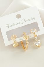 3 Adet Kalp Zirkon Taşlı Küpe-Sarı - Görsel 2