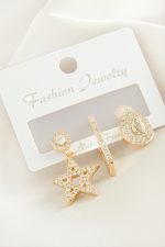 3 Adet Yıldız Zirkon Taşlı Küpe-Sarı