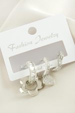 3 Adet Çiçek Zirkon Taşlı Küpe-Gümüş Rengi