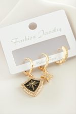 3 Adet Yıldız Zirkon Taşlı Küpe-Sarı - Görsel 2