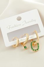 3 Adet Oval Zirkon Taşlı Küpe-Gümüş Rengi