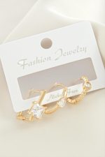 3 Adet Kare Zirkon Taşlı Küpe-Gümüş Rengi