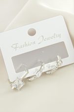 3 Adet Kare Zirkon Taşlı Küpe-Gümüş Rengi - Görsel 2