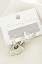 3 Adet Kalp İnci Zirkon Taşlı Küpe-Gümüş Rengi - Görsel 2