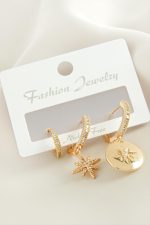 3 Adet Yıldız Zirkon Taşlı Küpe-Sarı - Görsel 2