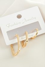 3 Adet Oval Zirkon Taşlı Küpe-Gümüş Rengi