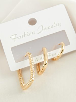 3 Adet Oval Zirkon Taşlı Küpe-Sarı