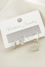 3 Adet Çiçek Zirkon Taşlı Küpe-Gümüş Rengi - Görsel 2