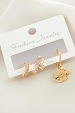 3 Adet Çiçek Zirkon Taşlı Küpe-Gümüş Rengi