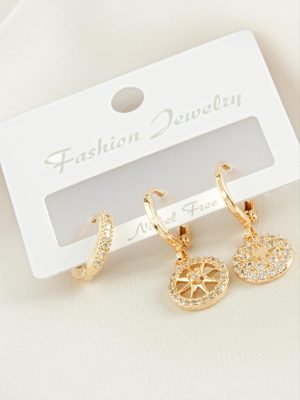 3 Adet Yıldız Zirkon Taşlı Küpe-Gümüş Rengi