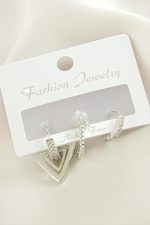 3 Adet Ok Zirkon Taşlı Küpe-Gümüş Rengi - Görsel 2