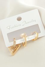 3 Adet Ok Zirkon Taşlı Küpe-Sarı - Görsel 2