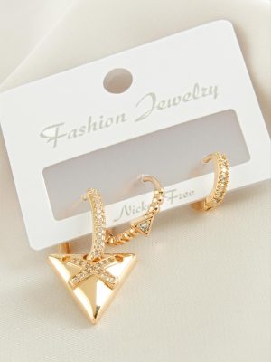 3 Adet ÜçgenZirkon Taşlı Küpe-Gümüş Rengi