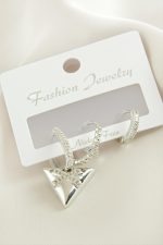 3 Adet ÜçgenZirkon Taşlı Küpe-Gümüş Rengi - Görsel 2