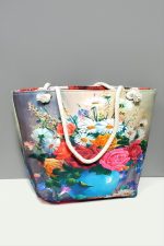 Gül Desenli Plaj Çantası-Açık Mavi