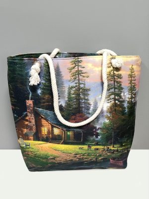 Ağaç Desenli Plaj Çantası-Yeşil