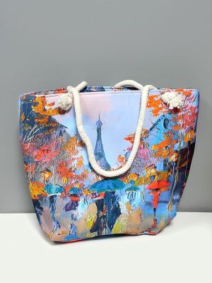 Desenli Plaj Çantası-Açık Mavi