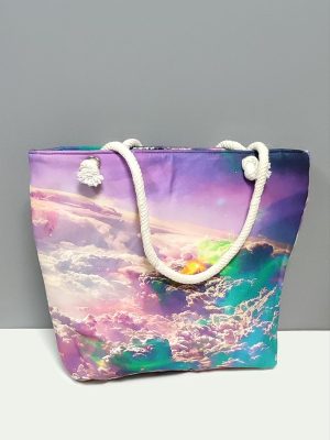 Satürn Desenli Plaj Çantası-Renkli