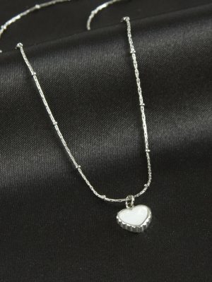 Kalp Sedef Lüks Çelik Kolye-Gümüş Rengi