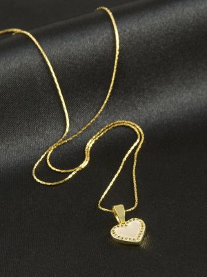 Kalp Sedef Lüks Çelik Kolye-Gümüş Rengi