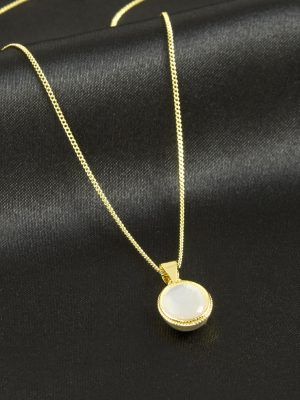 Cam Taş Lüks Çelik Kolye-Gümüş Rengi