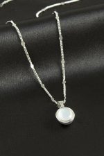 Cam Taş Lüks Çelik Kolye-Gümüş Rengi - Görsel 2