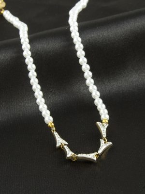 Eyfel Kuesi İnci Lüks Çelik Kolye-Beyaz