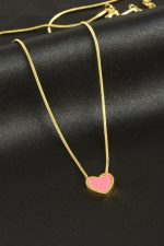 Kalp Sedef Lüks Çelik Kolye-Pembe - Görsel 2