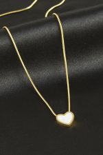 Kalp Sedef Lüks Çelik Kolye-Pembe