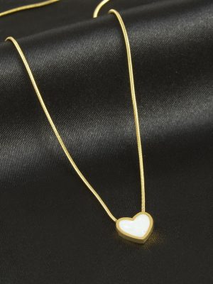 Kalp Sedef Lüks Çelik Kolye-Pembe