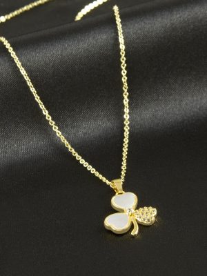 Yonca Sedef Lüks Çelik Kolye-Gümüş Rengi