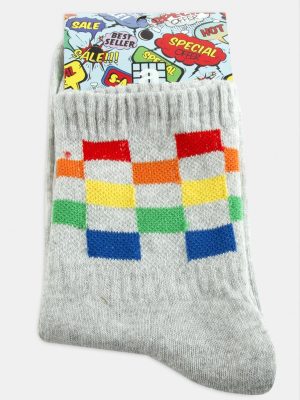 Satranç Desenli Kolej Çorap 8X28-Gri