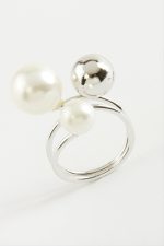 Yuvarlak İnci Metal Yüzük-Gümüş Rengi - Görsel 2