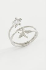 Kalp Yıldız Zirkon Taşlı Yüzük-Gümüş Rengi